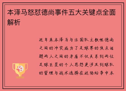 本泽马怒怼德尚事件五大关键点全面解析